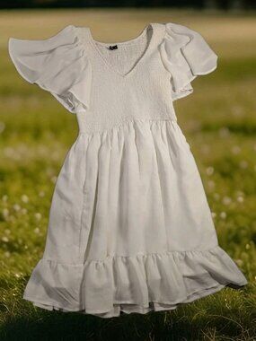 Lillusory White Women's Flutter Sleeve Lined Dress Size Small